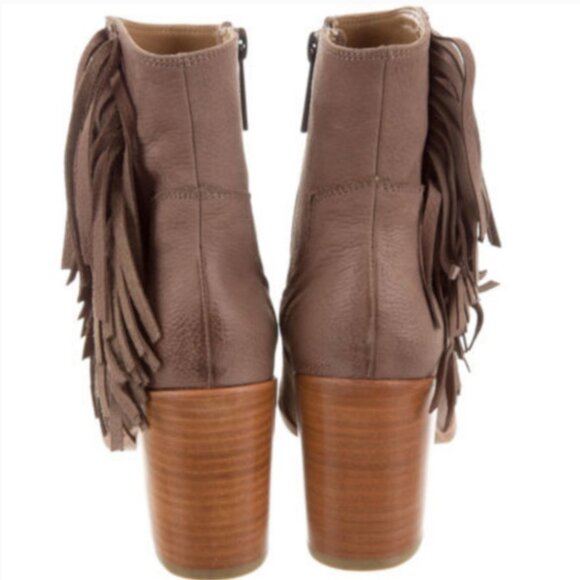 NIB Anthropologie Liebeskind Berlin Suede Fringe Nubuck Chunky Heel Ankle Boots - Picture 5 of 12